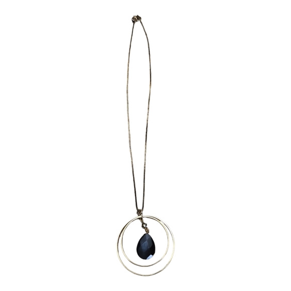 DANECRAFT Vintage 925 Gold Tone Necklace Double Hoop Smoky Gray Stone - Picture 4 of 7